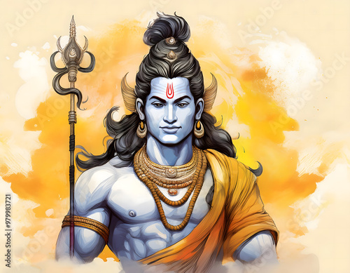 Lord shiva Statue in water color style photo