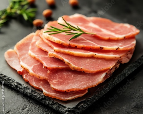 Organic pork ham slices photo