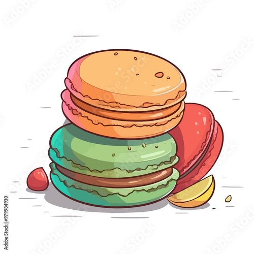 Colorful french macaroon cookies isolated on white. Cute image of macaroons. Vector illustration