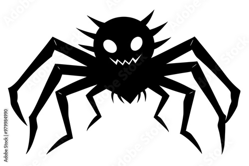 Black spider silhouette, close-up spider, scary big spider isolated on white, poisonous isect , arachnophobia background, spider vector icon