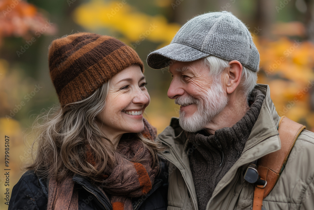 Smiling Couple In Love In Autumn Forest