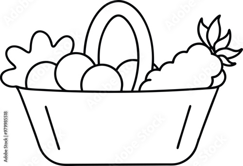 Bountiful Harvest Color a Basket Full of Fresh Veggies in Vector Art
