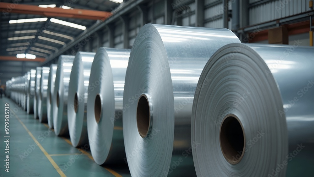 Gleaming aluminum sheets stacked in industrial storage Gleaming aluminum sheets stacked in industrial storage