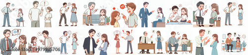 vector set of a guy scolding his girlfriend in a flat design style