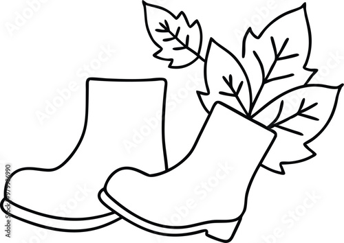 Vector illustration of fall boots overflowing with colorful autumn leaves
