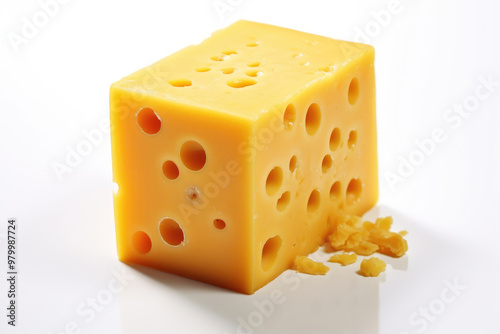 Yellow cheese with holes on a clean surface, showcasing its texture and characteristics in natural light. Generative AI