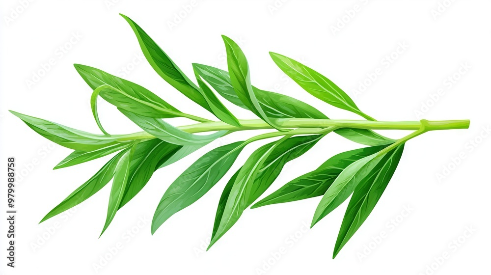 Branch with green leaves on white background Branch with green leaves on white background