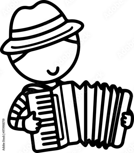 Line Art of a Happy Accordion Player