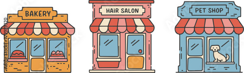Charming Vector Shops: Bakery, Salon, and Pet Store