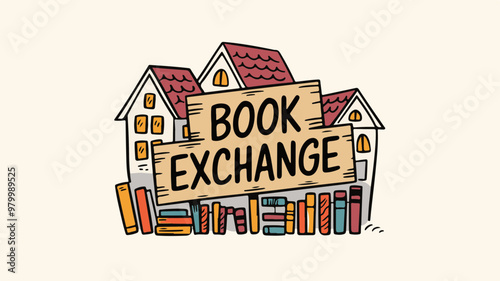Vector Illustration of a Cozy Book Exchange Concept