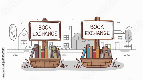 Vector Illustration of a Book Exchange Scene