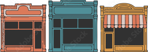 Colorful Shopfronts Illustration in Retro Style