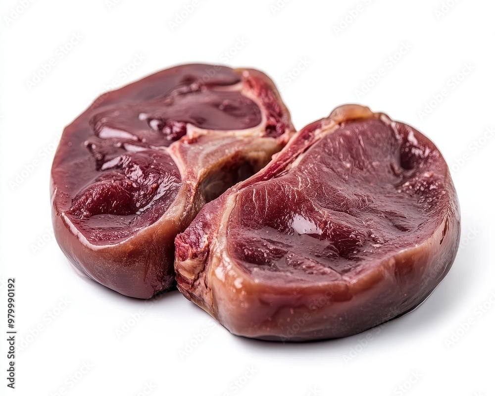 Raw pig kidney isolated on white background Closeup Raw pig kidney isolated on white background Closeup