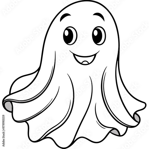 Charming Ghost Flowing Edges & Friendly Expression Line Art Vector