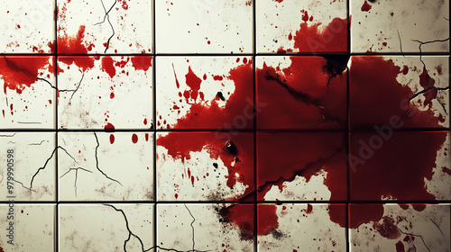 Crime Scene Grunge Red Splatter on White Tiled Background
