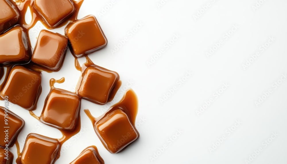 Salted caramel treats on white background text space Salted caramel treats on white background text space