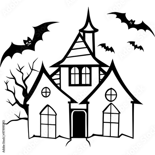 Spooky Rundown House with Crooked Windows Vector