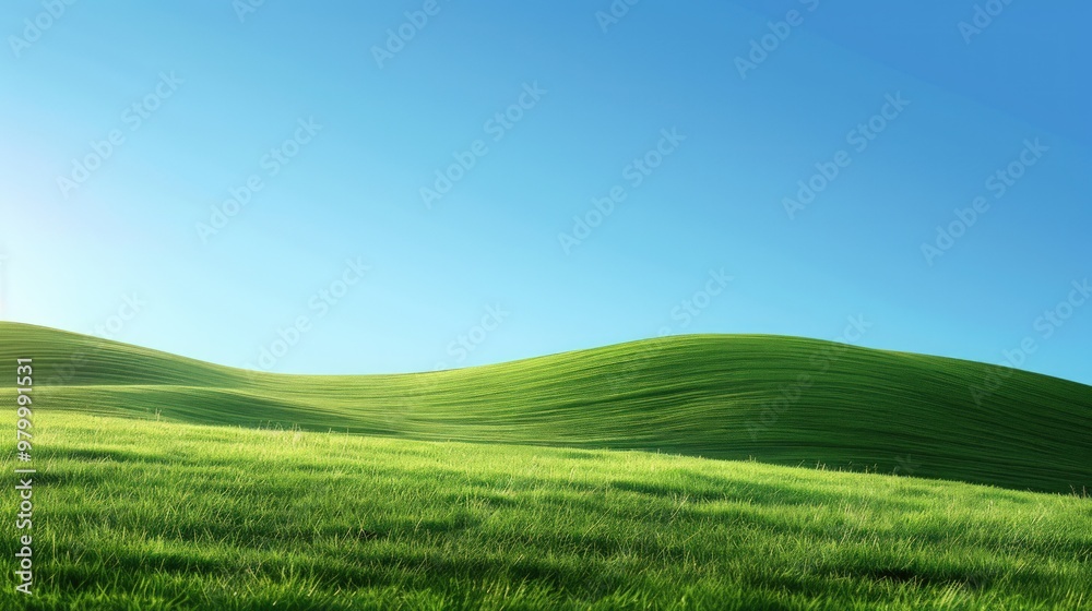 Rolling green hills against a clear blue sky. Rolling green hills against a clear blue sky.