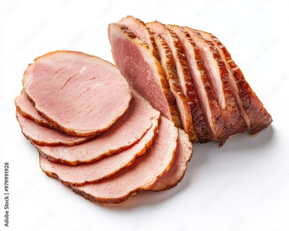 Sliced ham and meat fillet isolated on white background Sliced ham and meat fillet isolated on white background