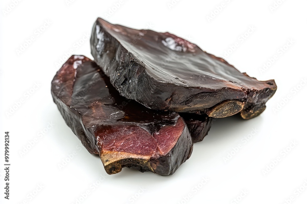 Smoked beef tongue on a white background known locally as füme dana dili Smoked beef tongue on a white background known locally as füme dana dili