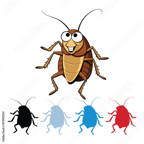 Cartoon funny cockroach on white background