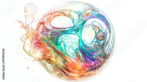  Multicolored apple on white background with liquid spill