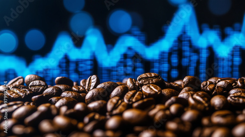 coffee beans with price growth chart concept