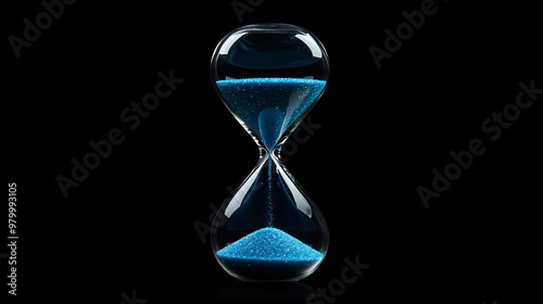 The Hourglass of Existence: Blue Sands Pouring Through the Timepiece, Extending Life’s Fragile Countdown Against the Shadowed Backdrop of Time’s Unforgiving Flow