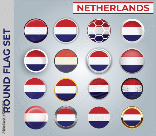 Netherlands round flag Set with 16 Different Styles