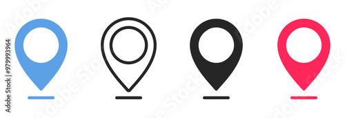 Pin icon set. Map pointers sign set. Location map icon. Specific geographic location with circular indicator. Map pointer GPS location. Editable stroke. Vector illustration