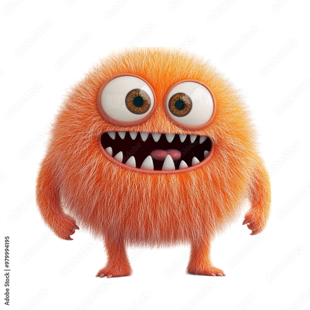 3D cute furry monster on transparent background 3D cute furry monster on transparent background