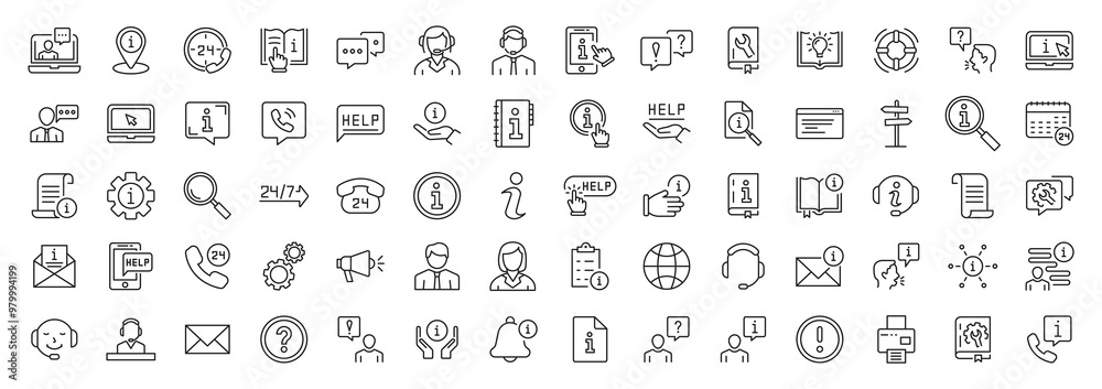 Information icon set. Collection of help signs. Containing info, help, inform, support, news, instructions and notice icons. Online help, helpdesk, quick response, feedback and more. Editable stroke Information icon set. Collection of help signs. Containing info, help, inform, support, news, instructions and notice icons. Online help, helpdesk, quick response, feedback and more. Editable stroke