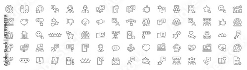 User feedback icon set. Feedback icons for web and mobile app. Containing feedback, like, customer review, review, satisfaction, good feedback, rate and more. Vector outline icons set. Editable stroke