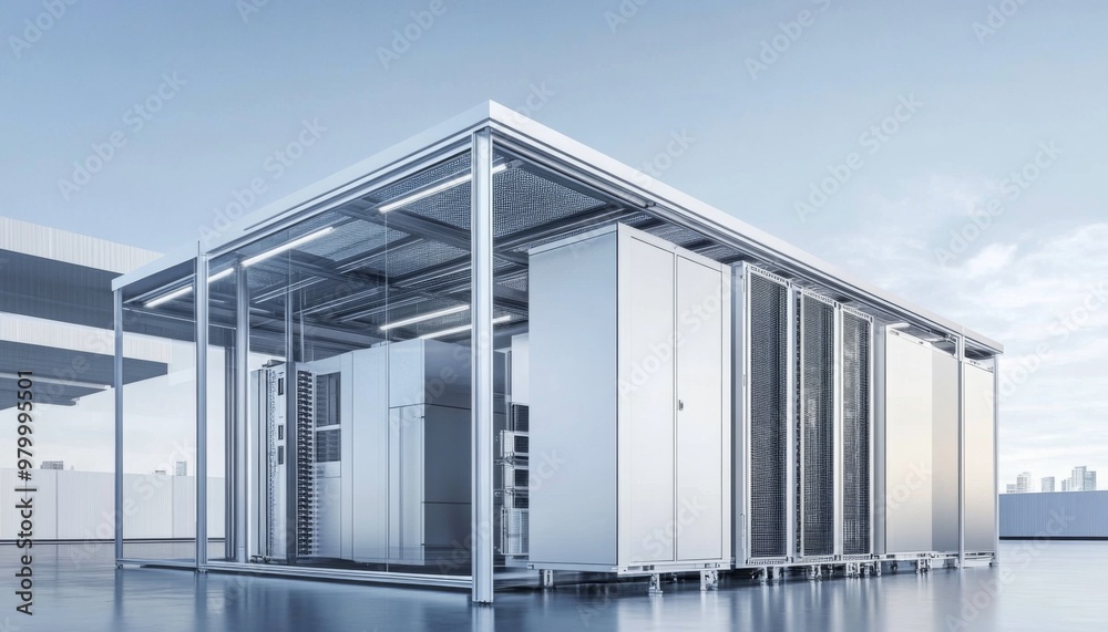 Obraz premium Innovative modular data center design showcases efficiency.