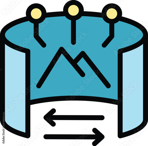 Virtual reality device projecting a panorama showing a mountain landscape, for an immersive experience