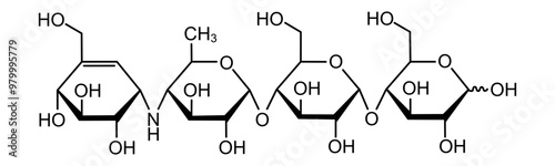 Chemical structure of acarbose, drug substance