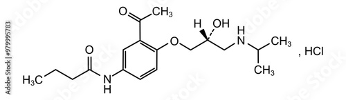 Chemical structure of acebutolol hydrochloride, drug substance