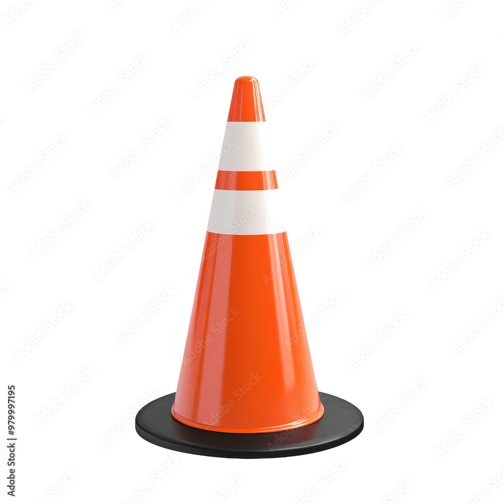 A bright orange traffic cone with white stripes, commonly used for road safety and construction zones., isolated on a transparent background. A bright orange traffic cone with white stripes, commonly used for road safety and construction zones., isolated on a transparent background.