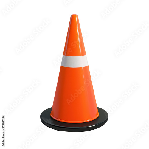 A bright orange traffic cone with a white stripe, commonly used for road safety and construction warnings.