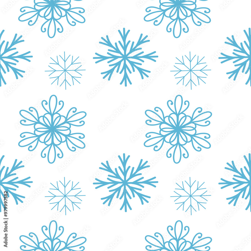 Seamless patterms with snowflakes in doodle style for winter design. Vector illustration. Collection hand drawn snowflakes isolated on whit background. Snowflake icon painted Seamless patterms with snowflakes in doodle style for winter design. Vector illustration. Collection hand drawn snowflakes isolated on whit background. Snowflake icon painted