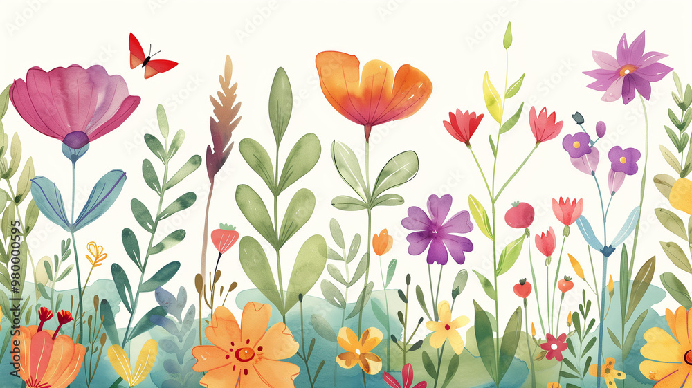 custom made wallpaper toronto digitalA vibrant watercolor border featuring a variety of colorful flowers, perfect for floral arrangements, home decor,