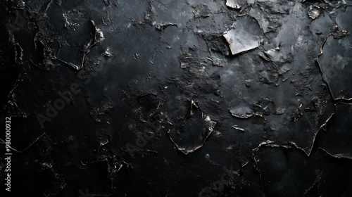 A textured black grunge background with peeling paint and scratches evokes depth and mystery.