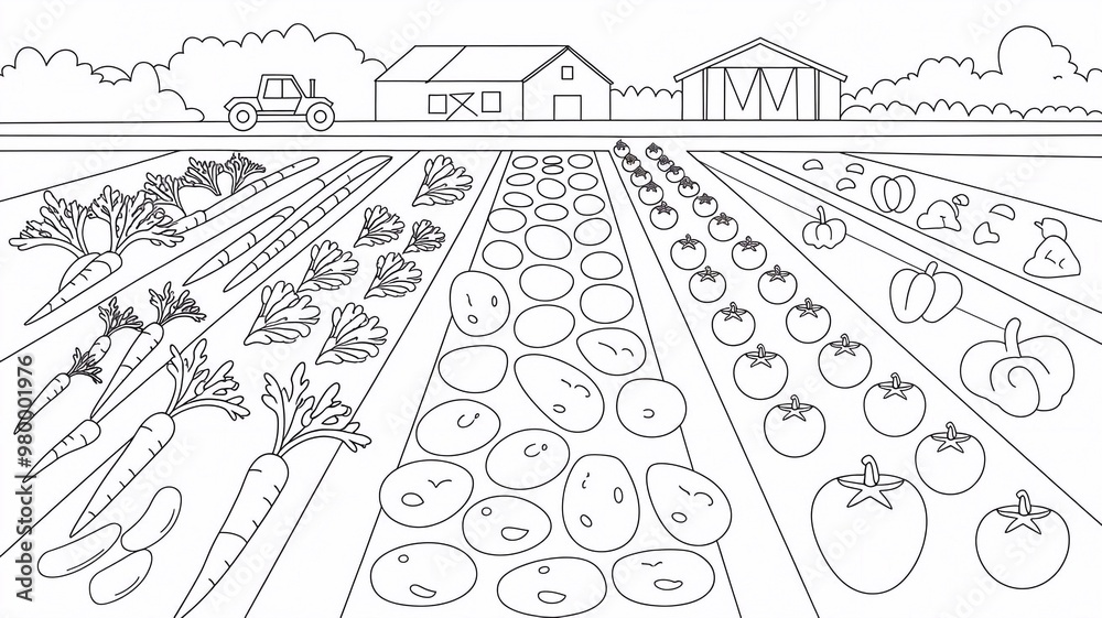 Fototapeta premium farm vegetables outline coloring book page line art drawing