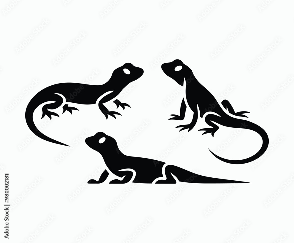 Naklejka premium Lizard silhouette EPS vector animal art illustration template on a white background