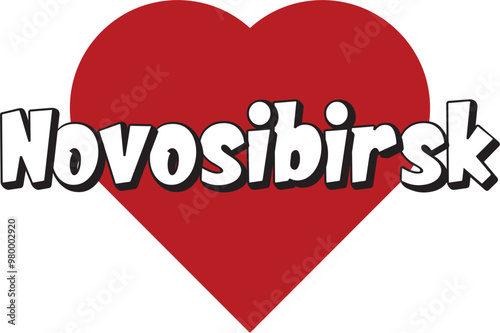 Novosibirsk city text design with red heart typographic icon design suitable for touristic promotion