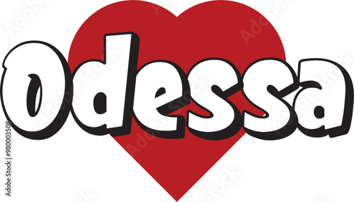 Odessa city text design with red heart typographic icon design suitable for touristic promotion