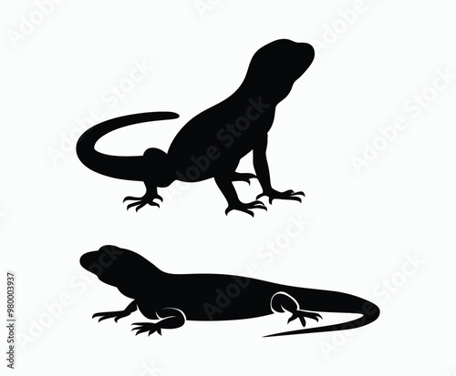 Lizard silhouette EPS vector animal art illustration template on a white background