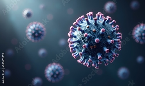 Close-up view of a virus, showcasing its intricate structure. Ideal for medical, scientific, and educational uses in research, healthcare, and public awareness campaigns.