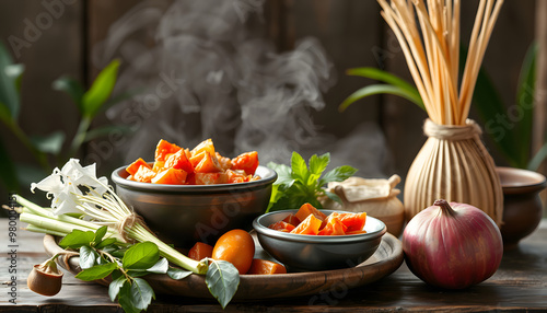 Balinese traditional food ready for cooking isolated with white highlights, png photo