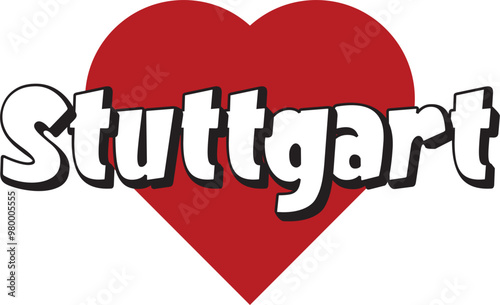 Stutgart city text design with red heart typographic icon design suitable for touristic promotion